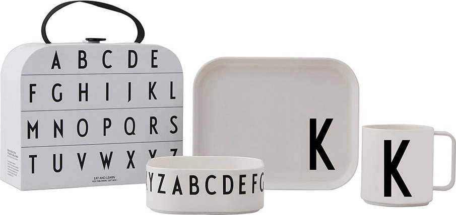 3dílný dětský jídelní set s kufříkem Design Letters Classics K Design Letters