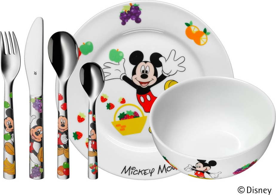 6dílná sada dětských nerezových příborů a nádobí WMF Mickey Mouse WMF