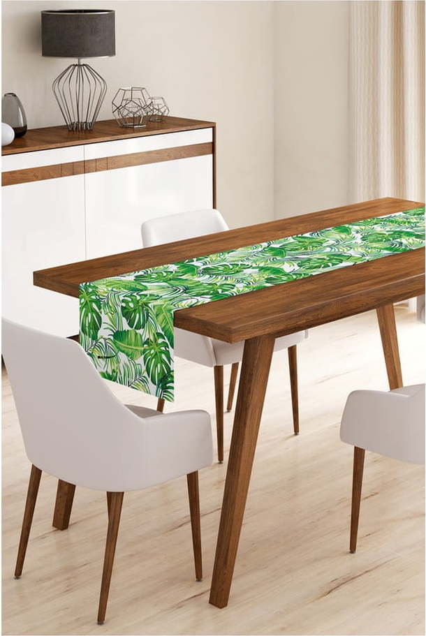 Běhoun na stůl z mikrovlákna Minimalist Cushion Covers Green Jungle Leaves