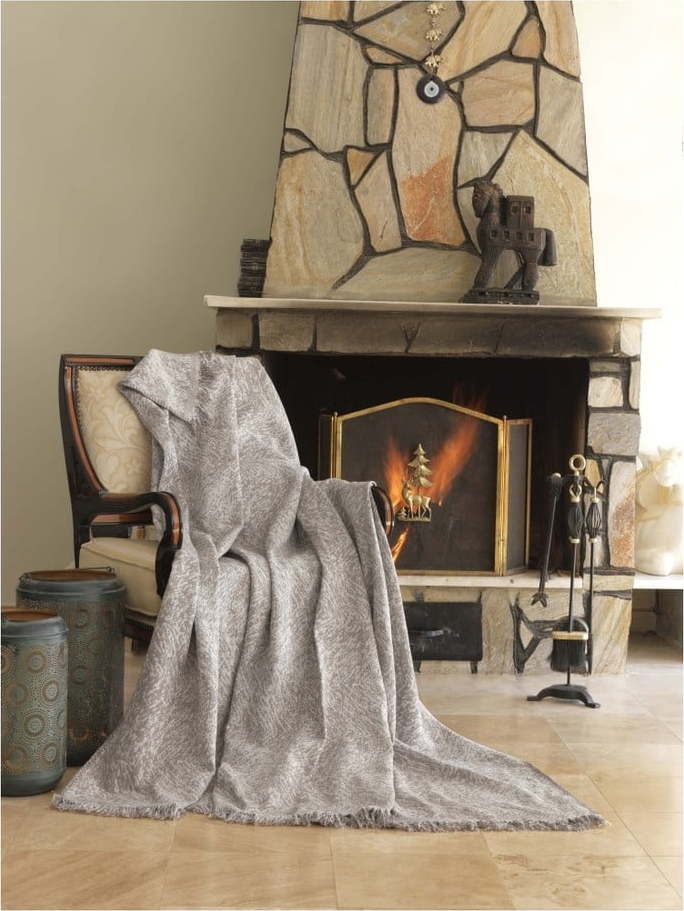 Béžová bavlněná deka Mismo Linen