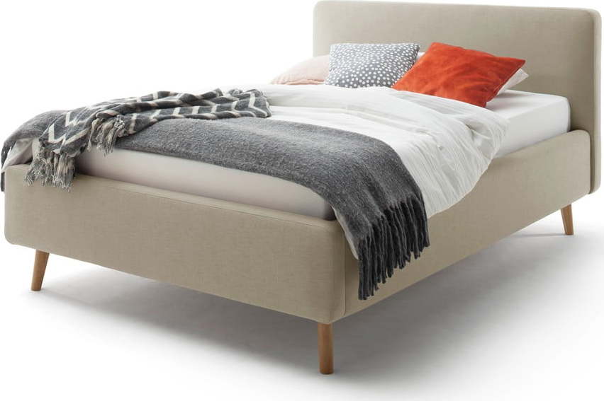 Béžová dvoulůžková postel s roštem a úložným prostorem Meise Möbel Mattis