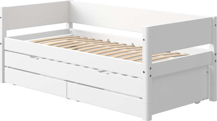 Bílá dětská postel s přídavným výsuvným lůžkem a úložným prostorem Flexa White