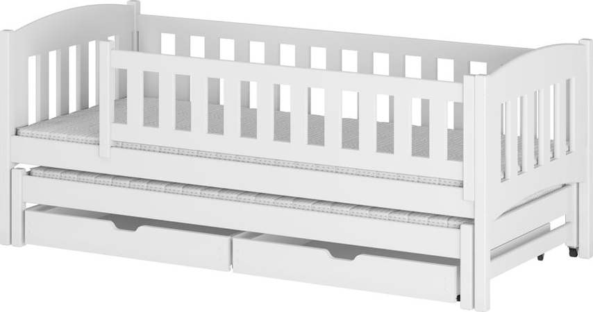 Bílá dětská postel s výsuvným lůžkem s úložným prostorem 90x190 cm Amelka - Lano Meble Lano Meble