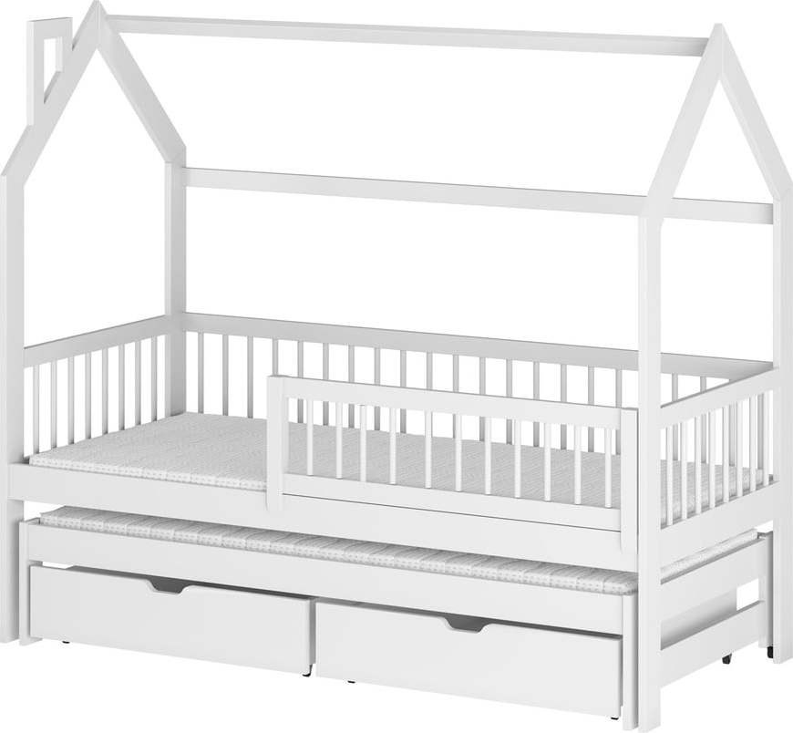Bílá domečková dětská postel s úložným prostorem 80x160 cm Papi - Lano Meble Lano Meble