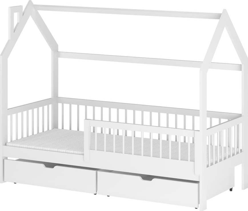 Bílá domečková dětská postel s úložným prostorem 90x200 cm Oskar - Lano Meble Lano Meble