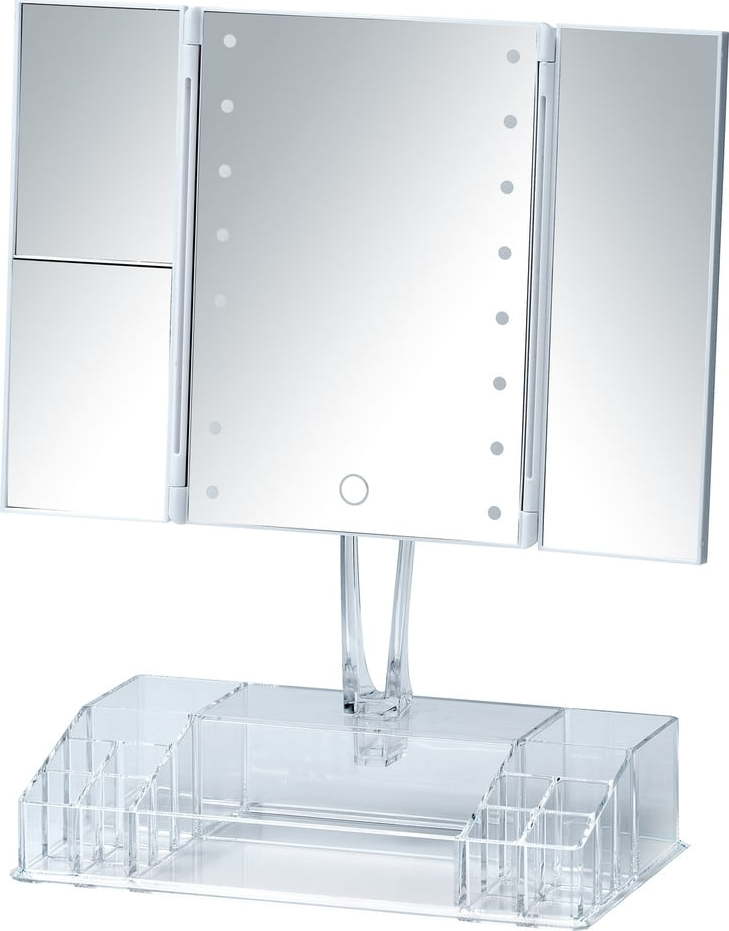 Bílé rozkládací kosmetické zrcadlo s LED podsvícením a organizérem na make-up Fanano WENKO