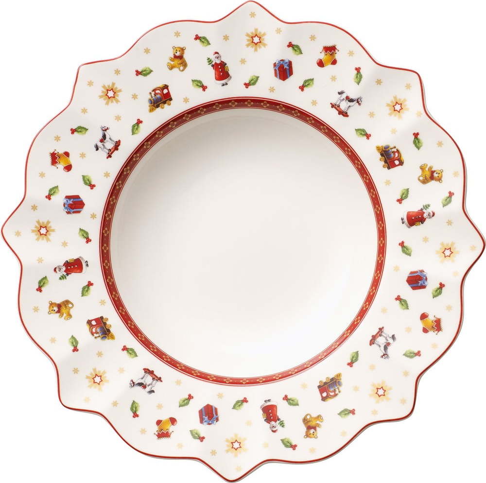 Bílo-červený hluboký porcelánový vánoční talíř Toy's Delight Villeroy&Boch