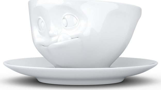 Bílý mlsný porcelánový šálek s podšálkem 58products 58products