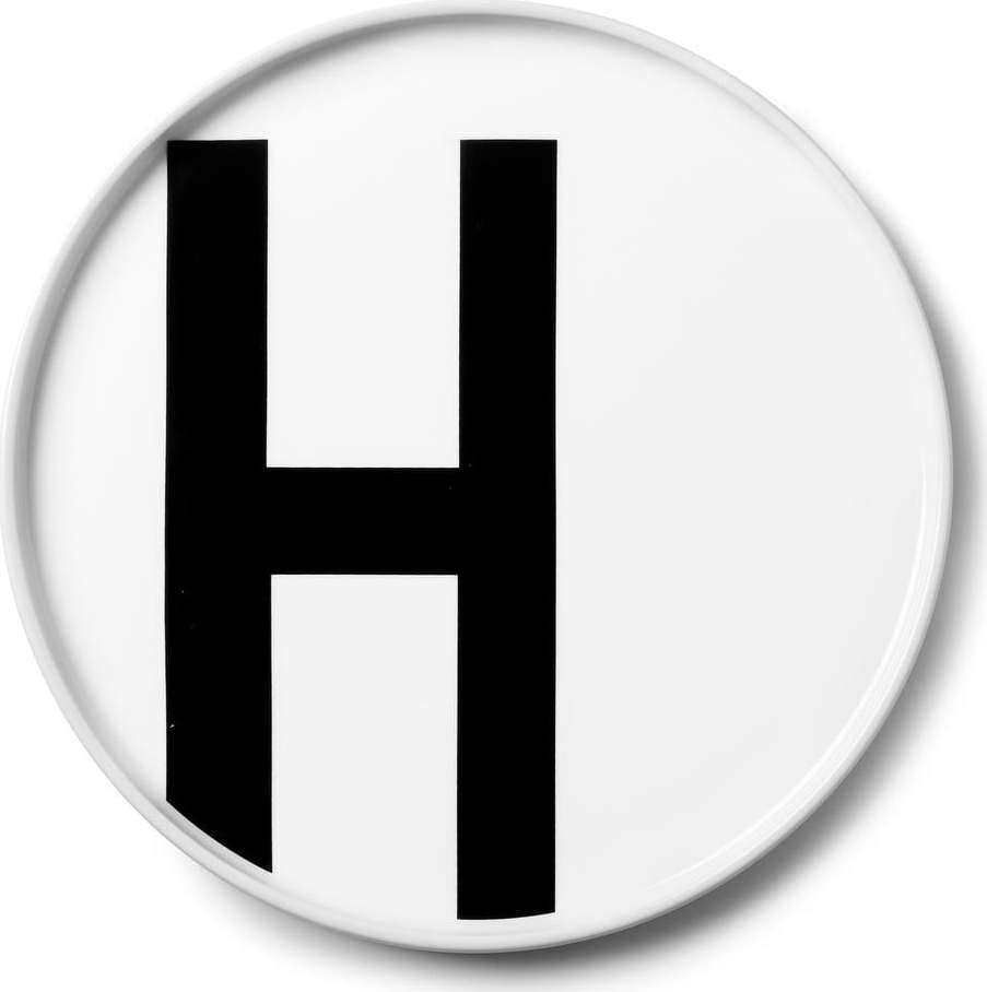 Bílý porcelánový dezertní talíř Design Letters H