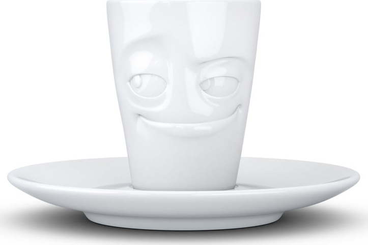 Bílý usměvavý porcelánový šálek na espresso s podšálkem 58products