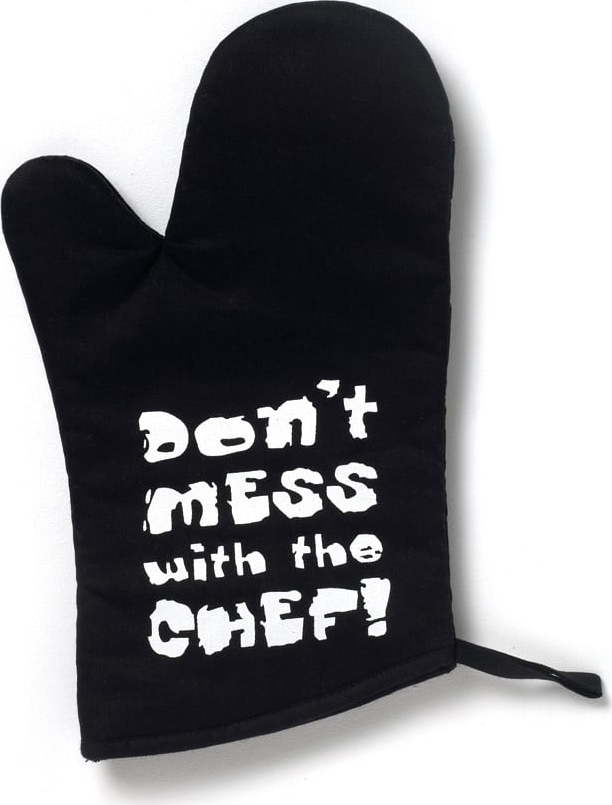 Černá bavlněná kuchyňská rukavice Cooksmart ® Don't Mess With The Chef Cooksmart