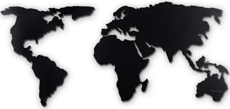 Černá nástěnná kovová dekorace World Map XL Bystag
