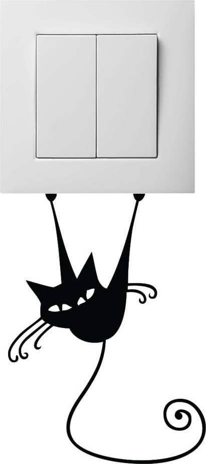 Černá samolepka na vypínač Ambiance Acrobat Cat Ambiance