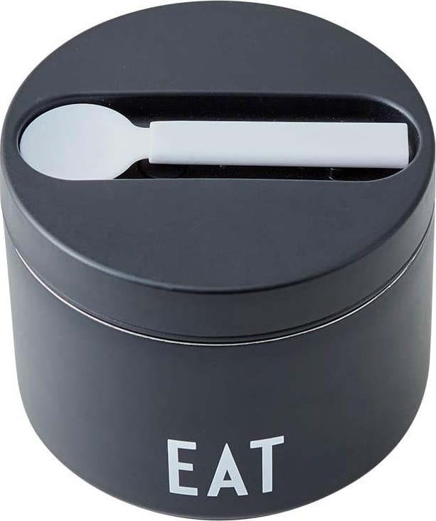 Černý svačinový termo box s lžící Design Letters Eat