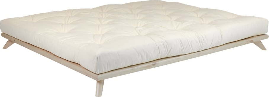 Dvoulůžková postel z borovicového dřeva s matrací Karup Design Senza Comfort Mat Natural Clear/Natural