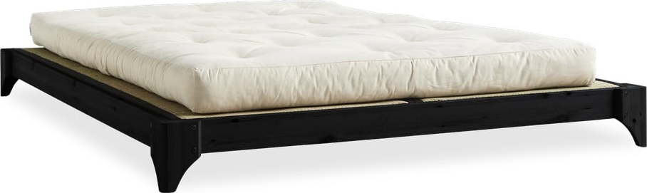 Dvoulůžková postel z borovicového dřeva s matrací a tatami Karup Design Elan Double Latex Black/Natural