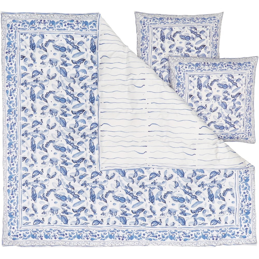 Modro-bílé povlečení na dvoulůžko z bavlněného saténu Westwing Collection