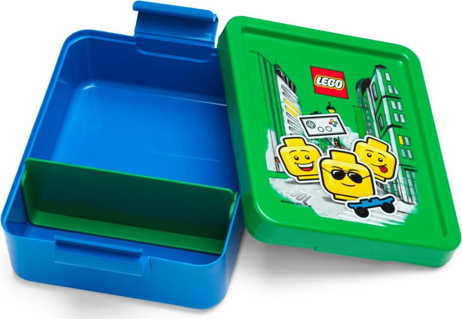 Modrý box na svačinu se zeleným víčkem LEGO® Iconic LEGO