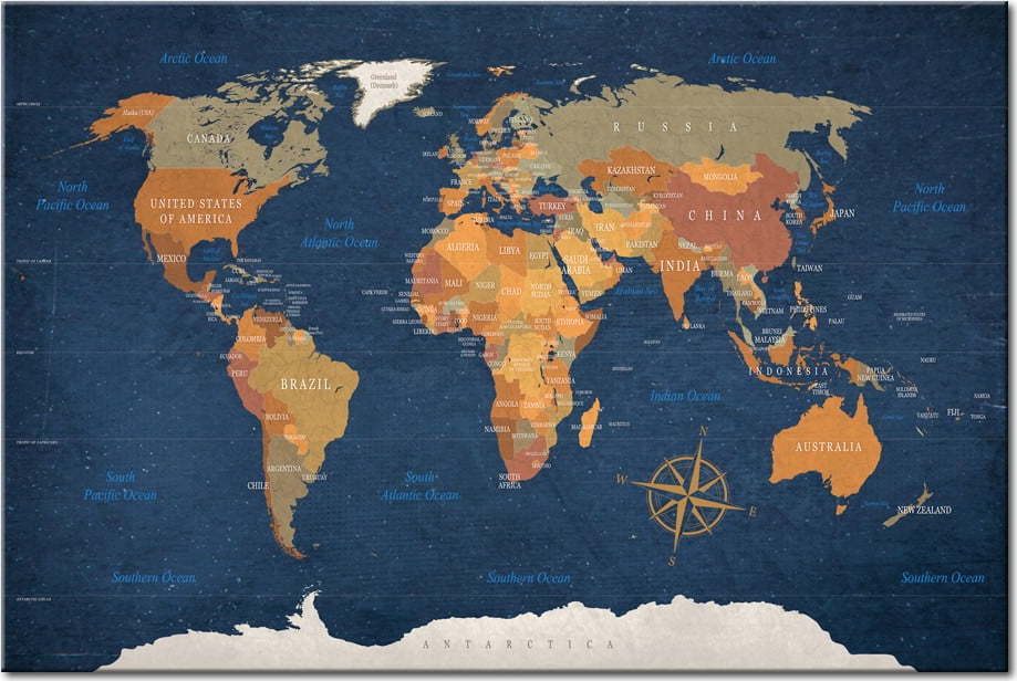 Nástěnka s mapou světa Bimago Ink Oceans