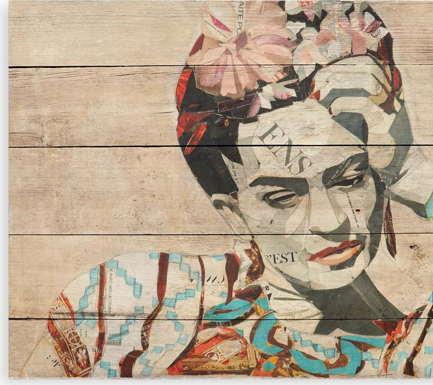 Nástěnná cedule z borovicového dřeva Madre Selva Collage of Frida