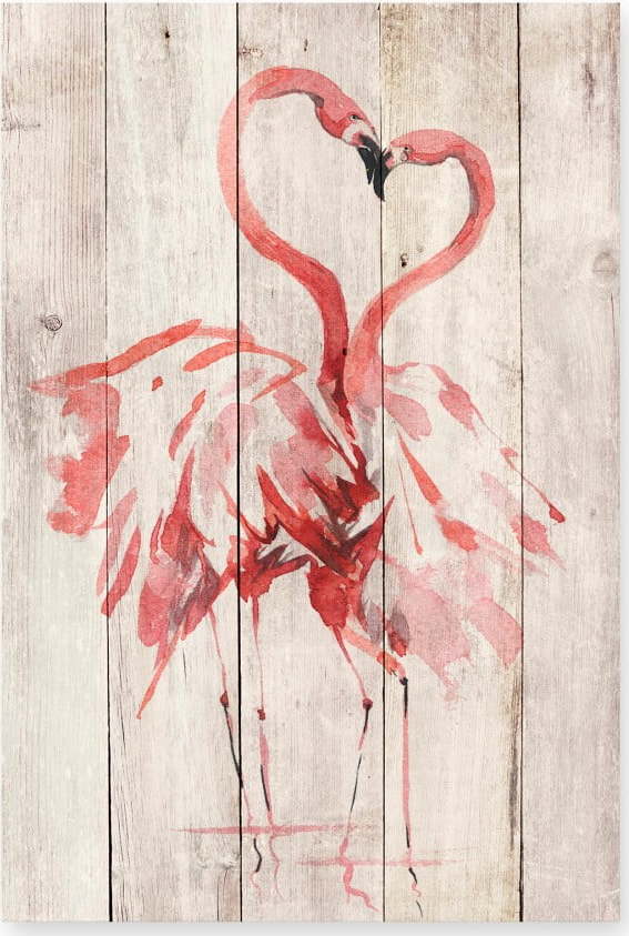 Nástěnná dekorace z borovicového dřeva Madre Selva Love Flamingo