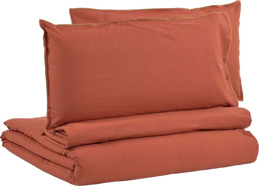 Oranžovohnědé povlečení s prostěradlem z organické bavlny Kave Home Ibelis