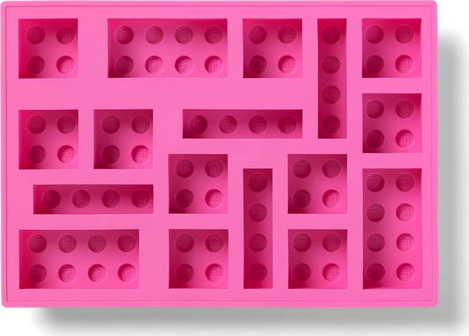 Růžová silikonová forma na led ve tvaru dílků LEGO® LEGO