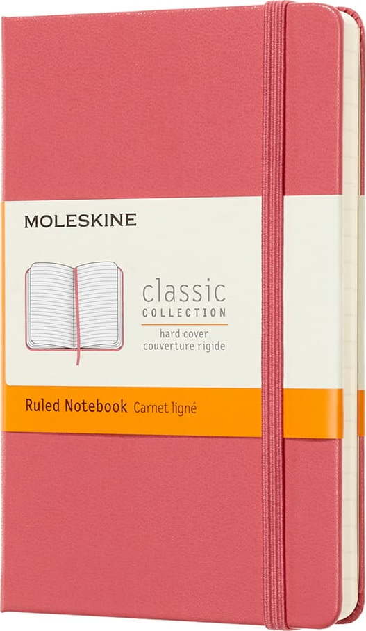 Růžový linkovaný zápisník v pevné vazbě Moleskine Daisy