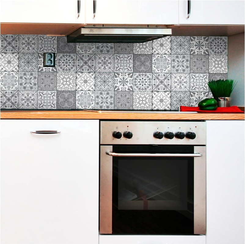 Sada 12 nástěnných samolepek Ambiance Wall Decal Tiles Grey and White Torino