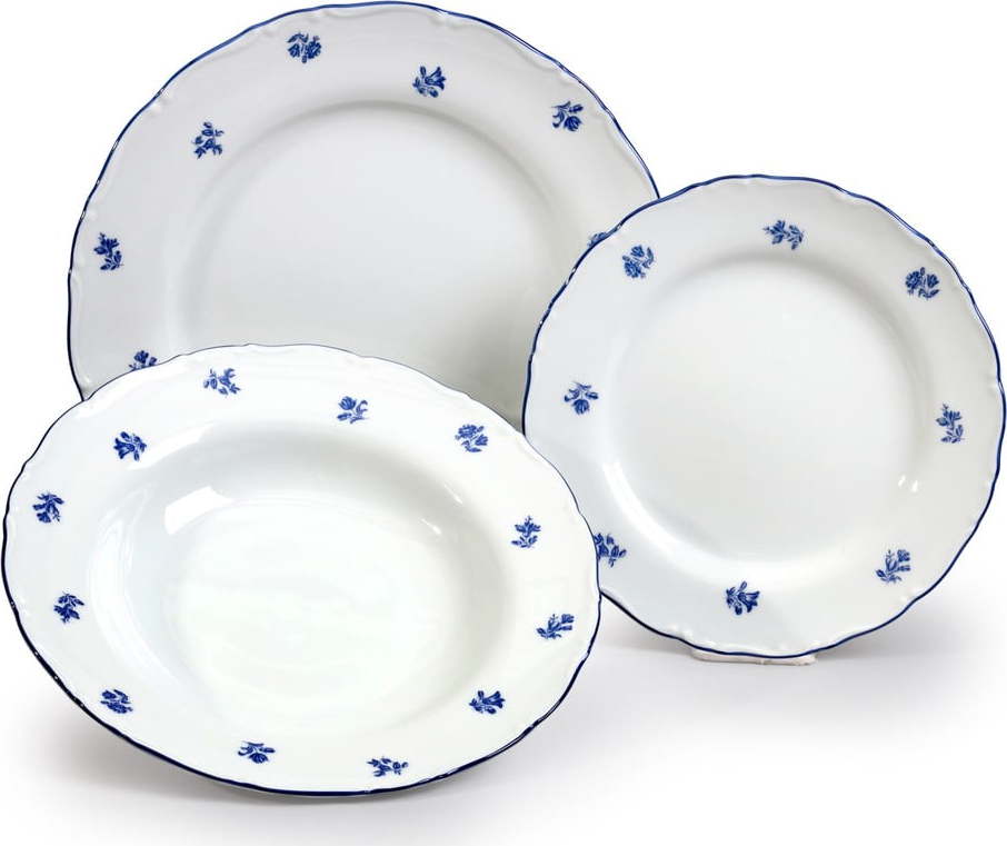 Sada 18 porcelánových talířů s modrou kytičkou Thun Ophelia THUN