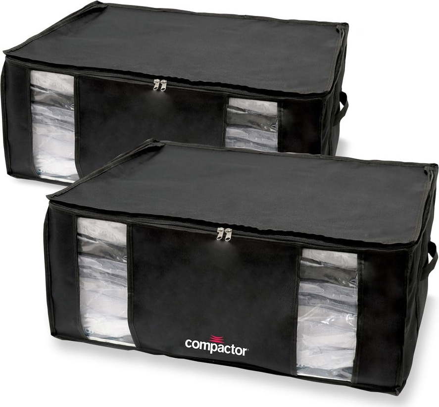 Sada 2 černých úložných boxů s vakuovým obalem Compactor Black Edition XXL