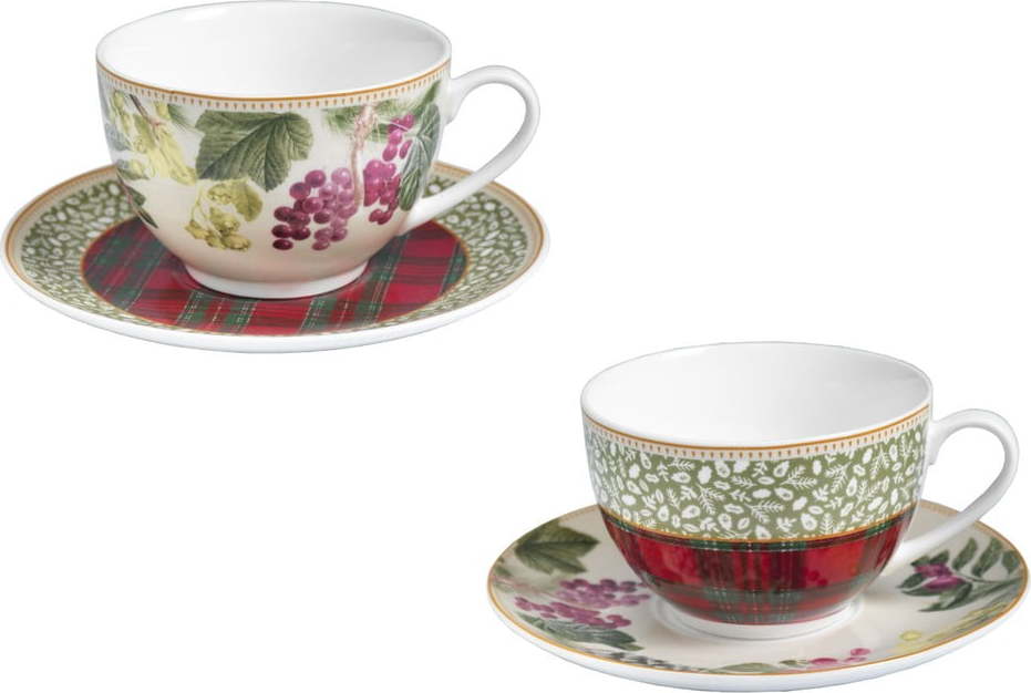 Sada 2 porcelánových šálků s podšálky Brandani Sottobosco Tea Cup Brandani