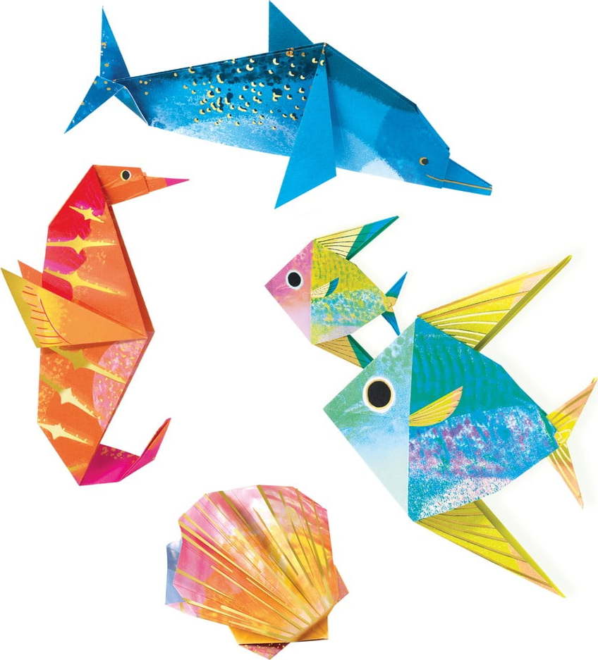 Sada 24 origami papírů s návodem Djeco Neon Glam Sea DJECO