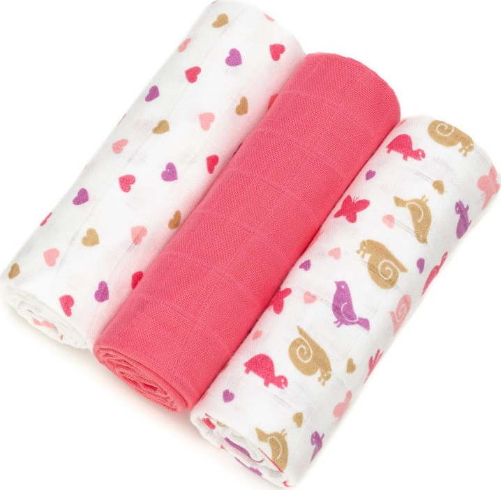 Sada 3 bavlněných plen T-TOMI Tetra Pink Snails