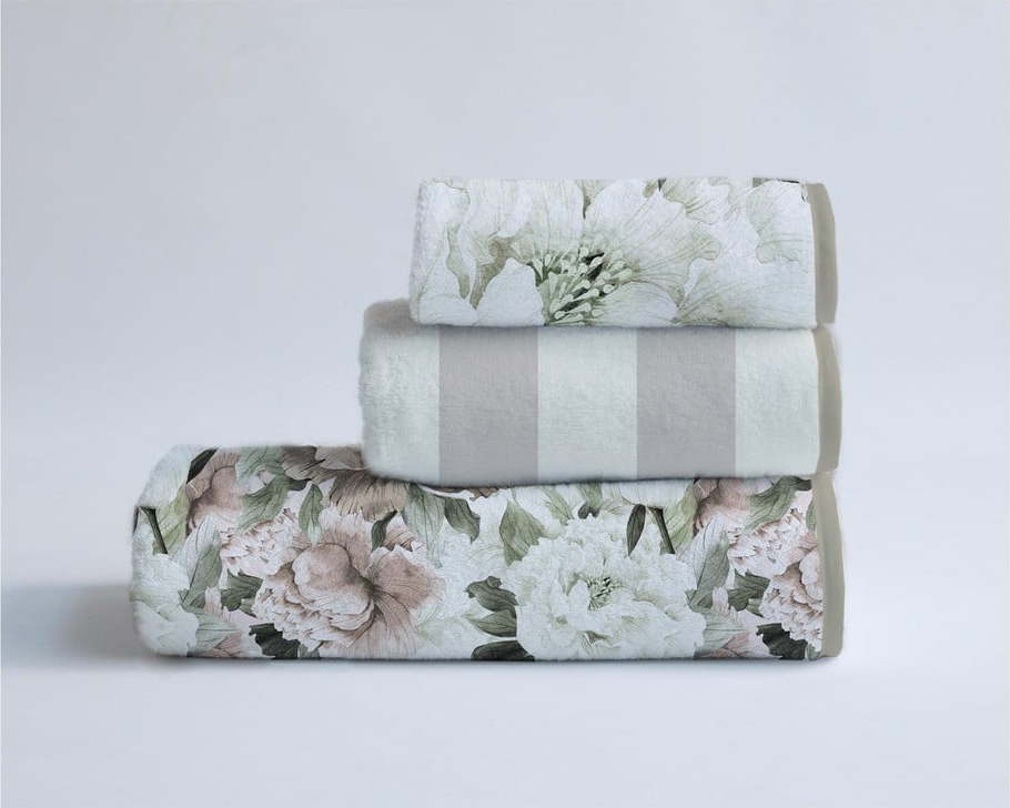 Sada 3 bavlněných ručníků Velvet Atelier Beige Flowers Velvet Atelier