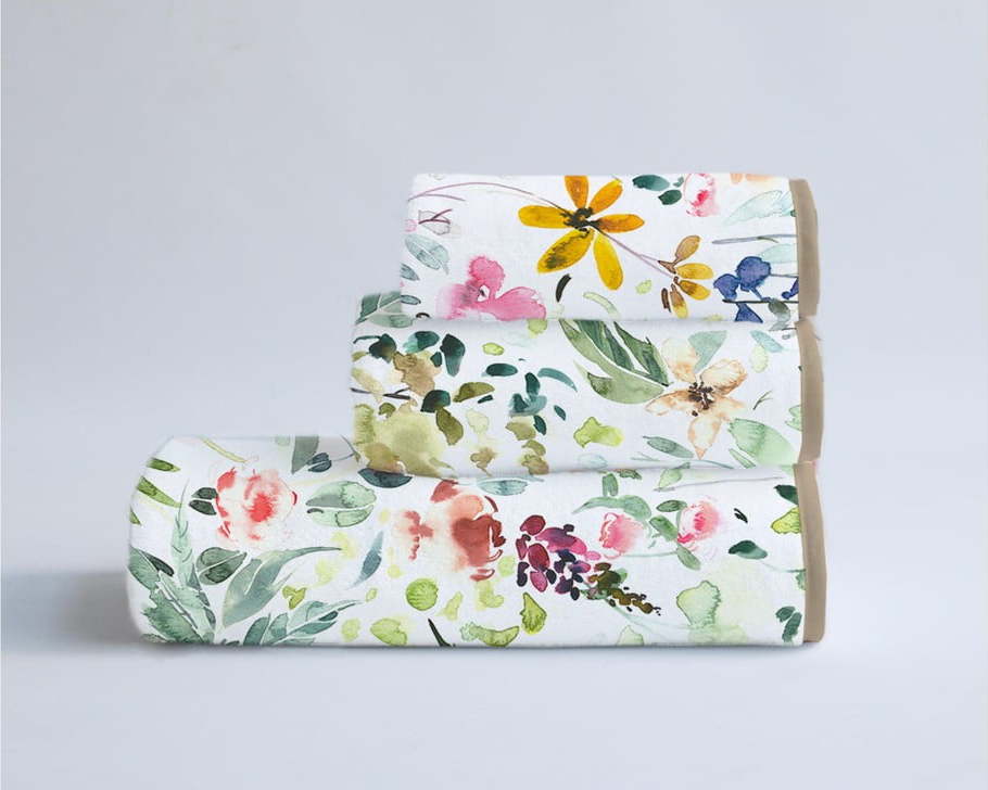 Sada 3 ručníků z bavlny a mikrovlákna Surdic Calm Flowers Surdic