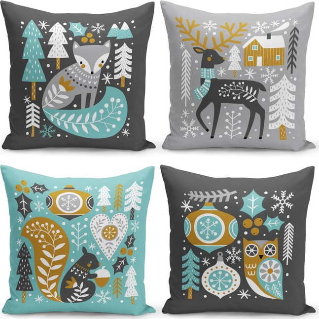 Sada 4 dekorativních povlaků na polštář Kate Louise Winter Animals