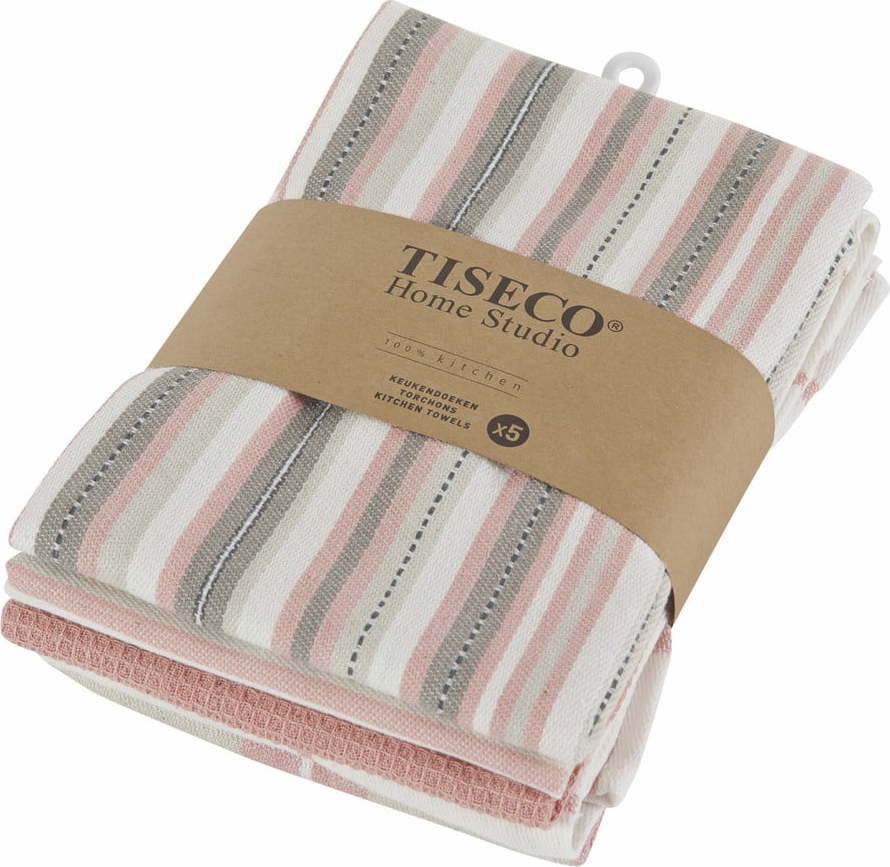 Sada 5 lososově růžových bavlněných utěrek Tiseco Home Studio