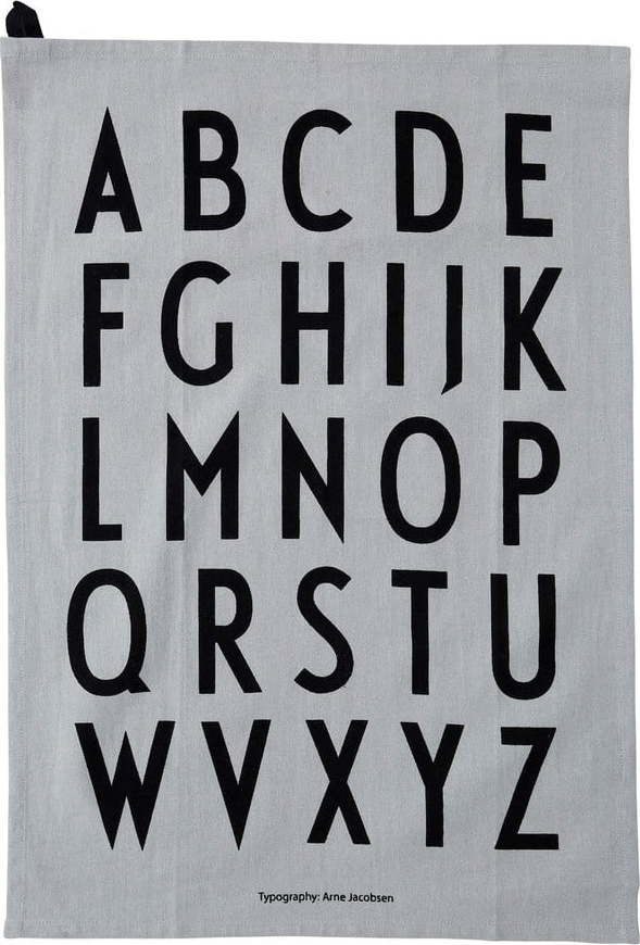 Šedá bavlněná utěrka Design Letters Alphabet