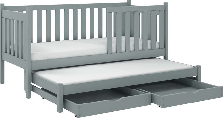Šedá dětská postel s výsuvným lůžkem s úložným prostorem 80x160 cm Kaja V5 - Lano Meble Lano Meble