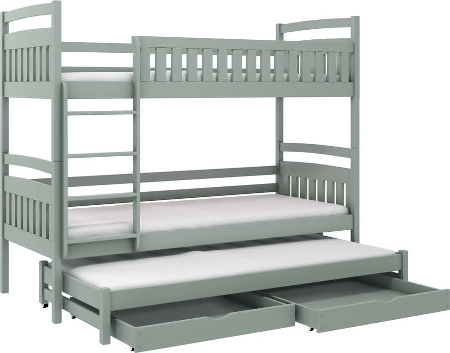 Šedá patrová dětská postel s úložným prostorem 90x190 cm Blanka - Lano Meble Lano Meble