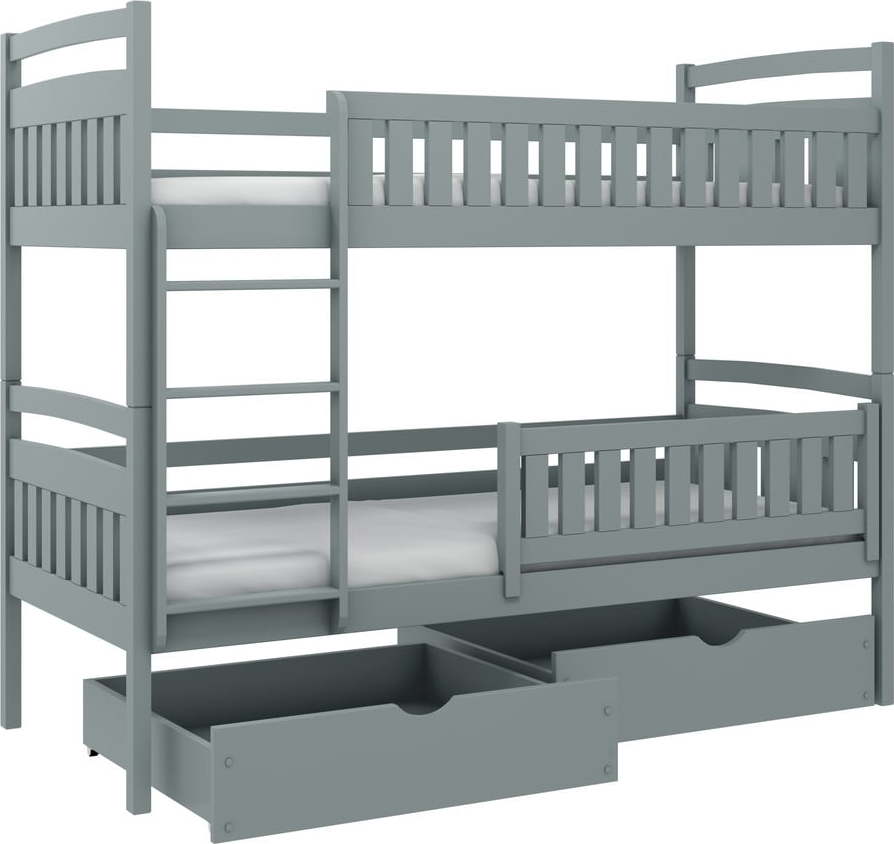 Šedá patrová dětská postel s úložným prostorem 90x200 cm Ignas - Lano Meble Lano Meble