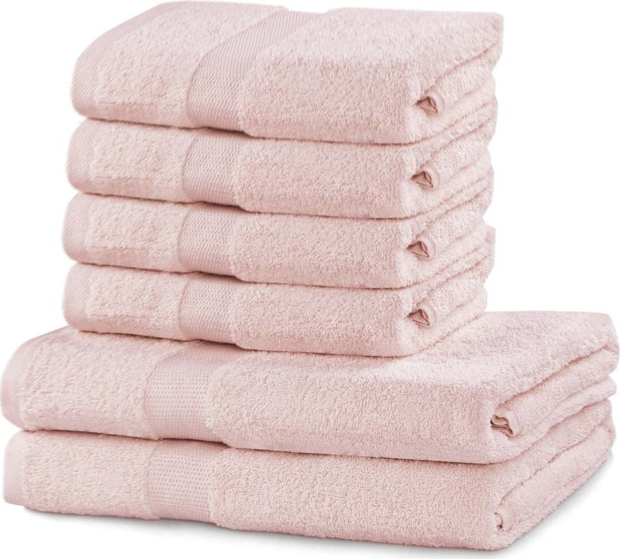 Set 2 růžových osušek a 4 ručníků DecoKing Marina DecoKing