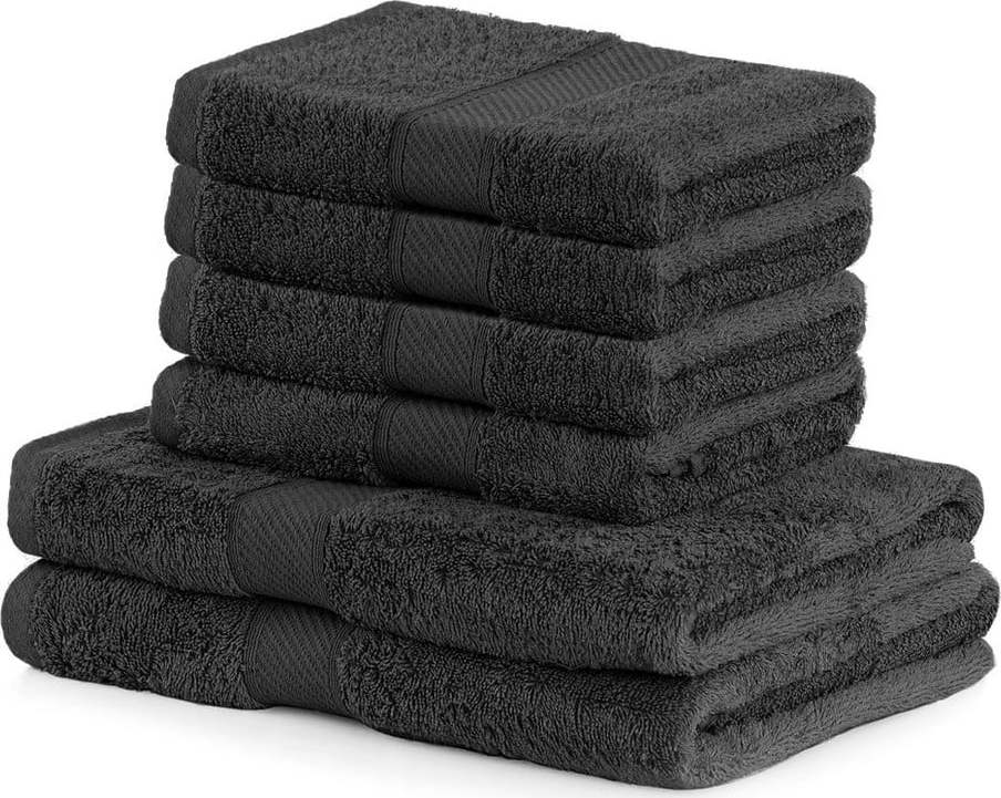 Set 2 tmavě šedých osušek a 4 ručníků DecoKing Bamby Charcoal DecoKing