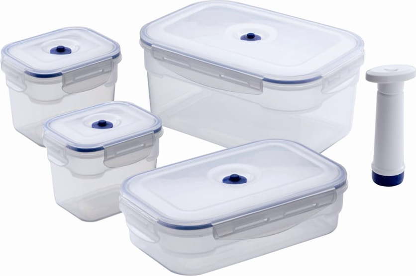 Set 4 boxů na potraviny a vakuové pumpy Compactor Food Saver Compactor