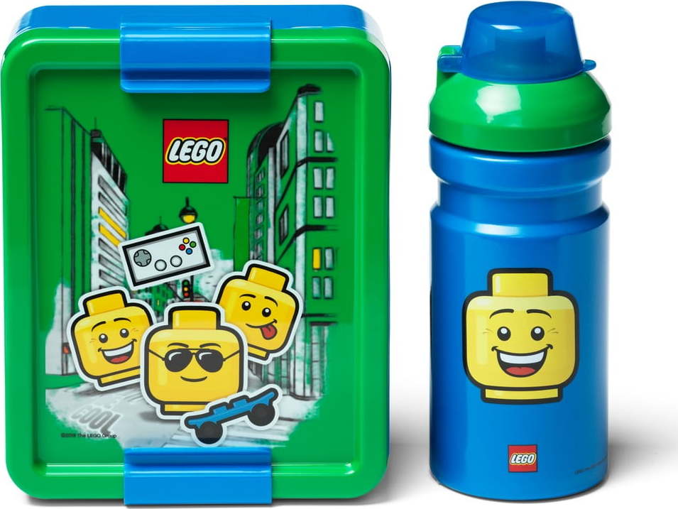 Set zeleno-modrého svačinového boxu a lahve na pití LEGO® Iconic LEGO