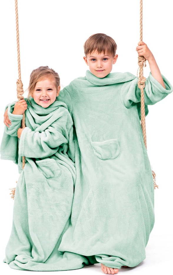 Zelená dětská televizní deka s rukávy DecoKing Lazykids DecoKing