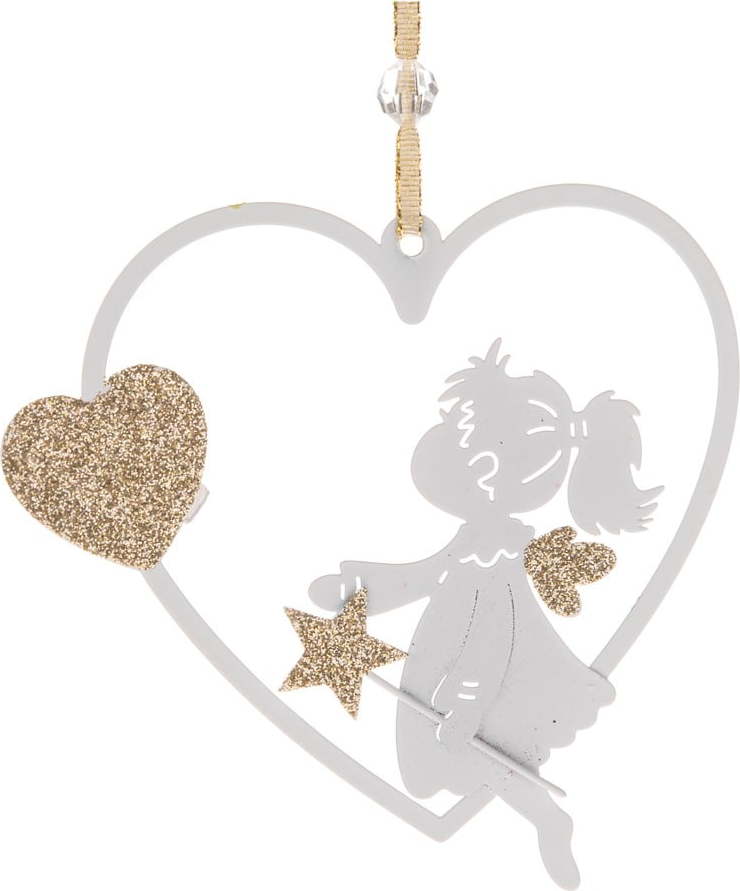 Bílá závěsná kovová dekorace ve tvaru srdce Dakls Dakls
