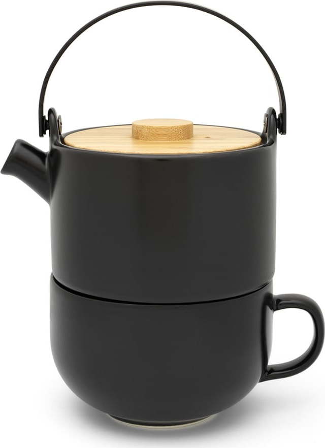 Černá kameninová čajová konvice s hrnkem Bredemeijer Umea