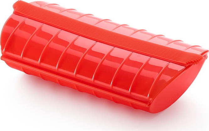 Červená silikonová nádoba s táckem pro vaření v páře Lékué Steam Case LÉKUÉ